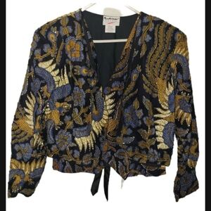 Vintage Fashion Fantasy 2 Piece Sparkling Floral Beaded Set Sz Sm/M Jacket Vest